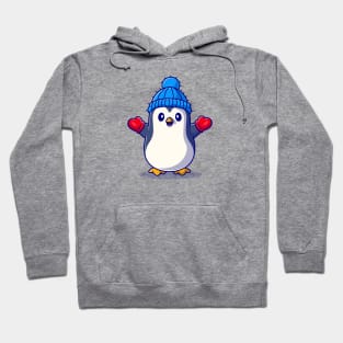 Cute Penguin Wearing Glove and hat Cartoon Hoodie